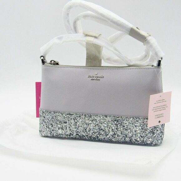 NWT Kate Spade Grey Glitter and Leather Ramey Greta Court Crossbody Bag - Picture 1 of 7